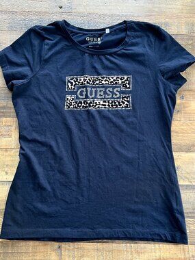 NWOT GUESS Crystal Leopard Logo Tee XL